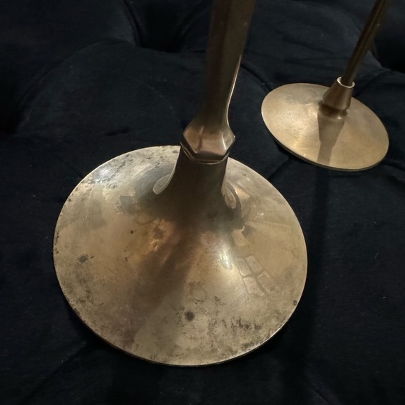 Vintage Brass Elegant Candle Holder Set Made in India MCM 80’s 90’s Short & Tall - Picture 12 of 13